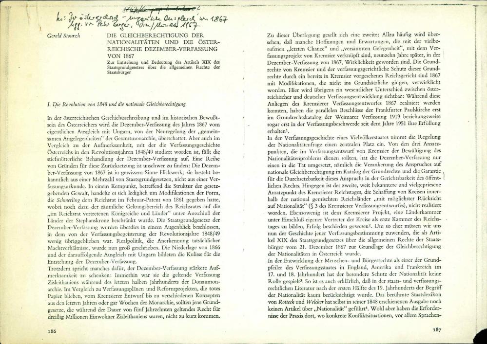 Die Gleichberechtigung der Nationalitäten und die Österreichische Dezember - Verfassung von 1867