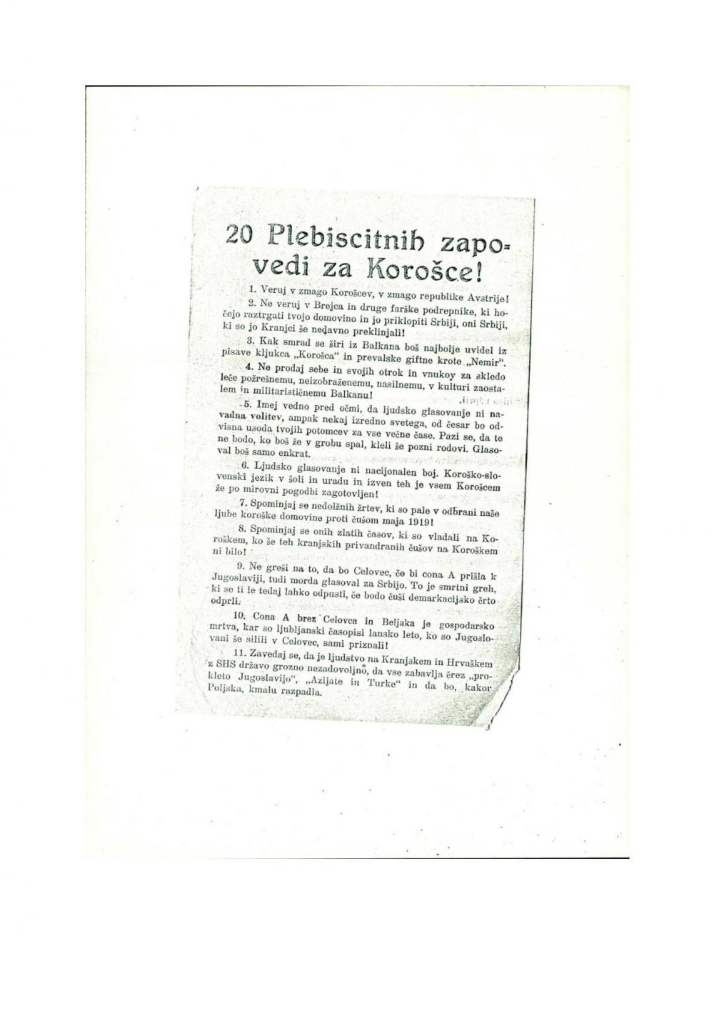 20 Plebiscitnih zapovedi za Korošce! - nosilna