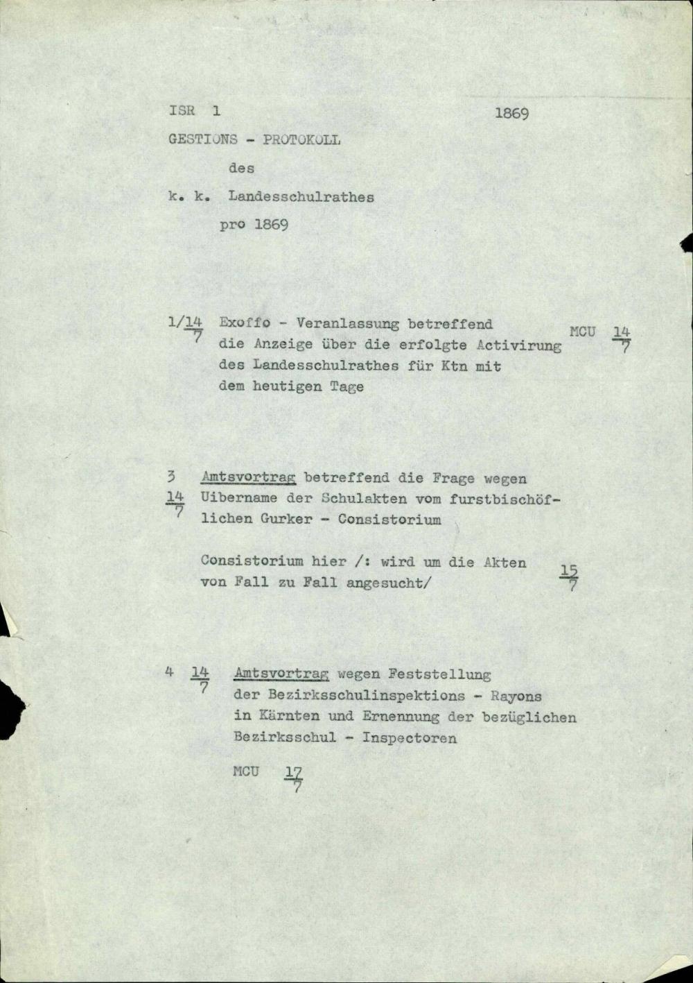 Gestions - Protokoll des k. k.  Landesschulrathes pro 1869