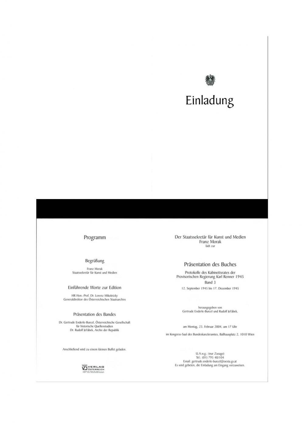 Präsentation des Buches Protokolle des Kabinettsrates der Provisorischen Regierung Karl Renner 1945