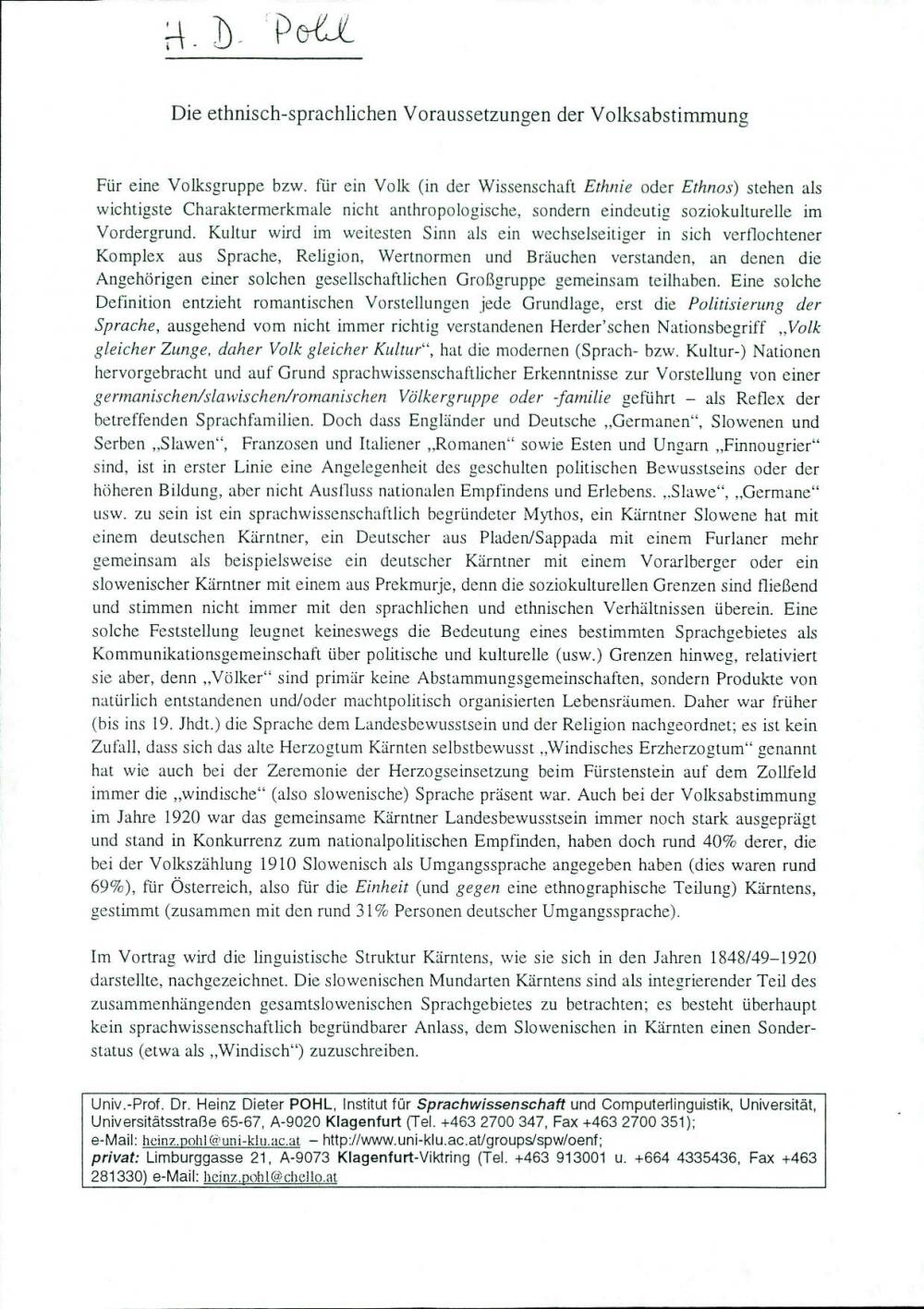 Die ethnisch-sprachlichen Voraussetzungen der Volksabstimmung