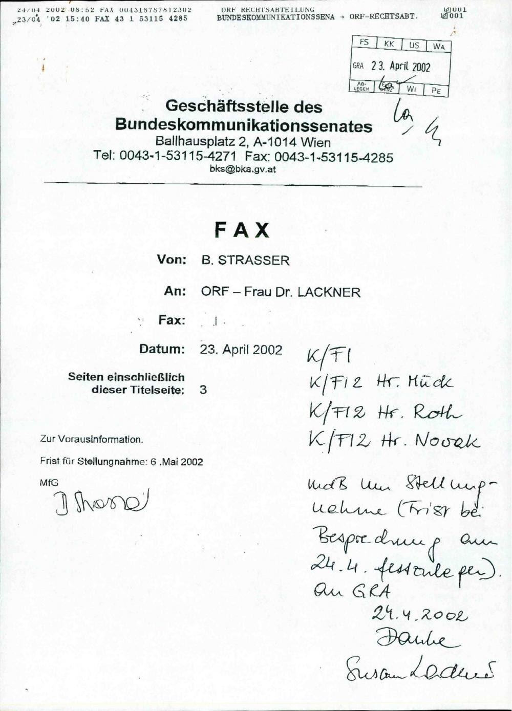Betreff: "Im Brennpunkt" am 19.04.2002 - nosilna