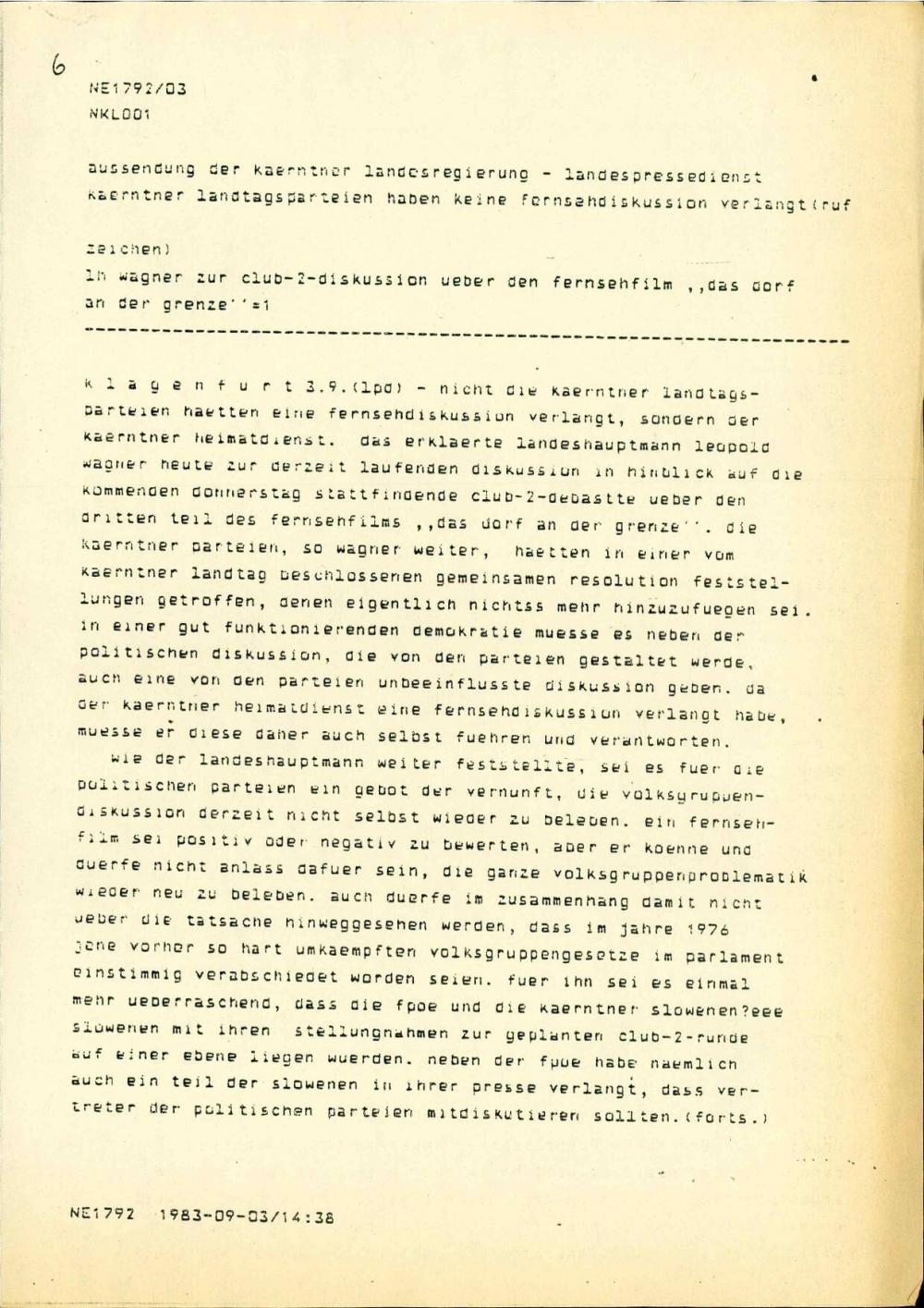 Aussendung der Kärntner Landesregierung - Landespressedienst; Kärntner Landtagsparteien haben keine fernsehdiskussion verlangt