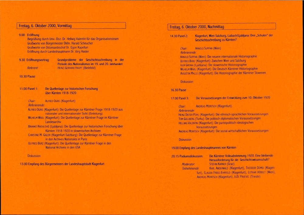 Programm: Die Kärntner Volksabstimmung und die Geschichtsforschung.