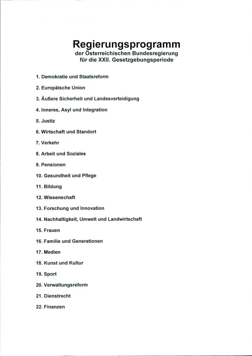Regierungsprogramm der Österreichischen Bundesregierung für die XXII. Gesetzgebungsperiode