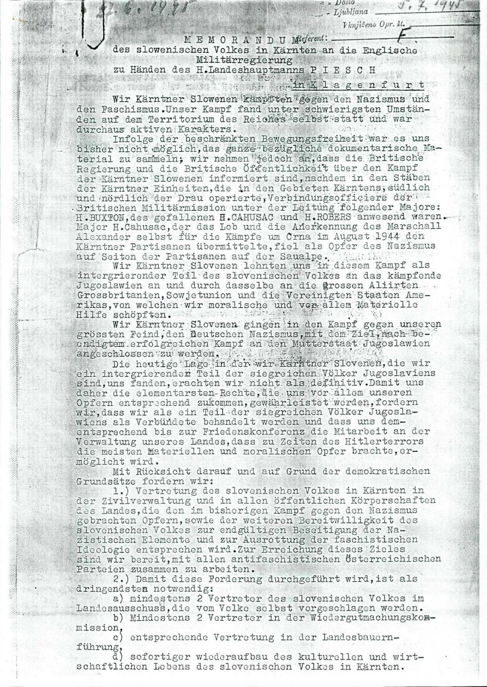 Memorandum des slowenischen Volkes in Kä... - nosilna