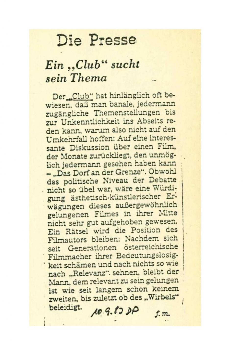 Ein „Club" sucht sein Thema