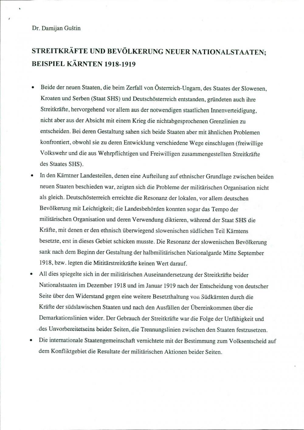 Streitkräfte und Bevölkerung neuer Nationalstaaten: Beispiel Kärnten 1918-1919