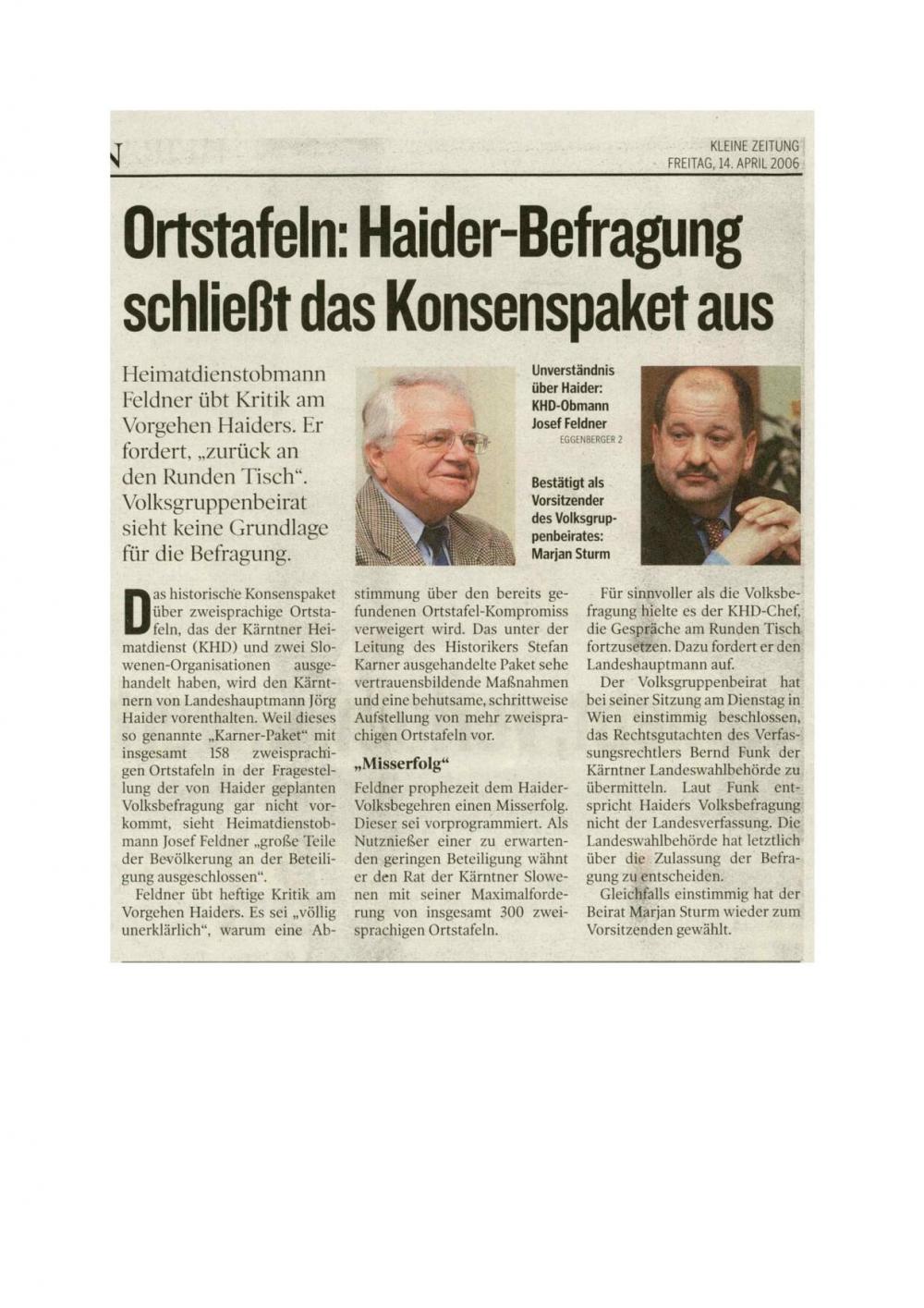Ortstafeln: Haider-Befragung schließt das Konsenspaket aus