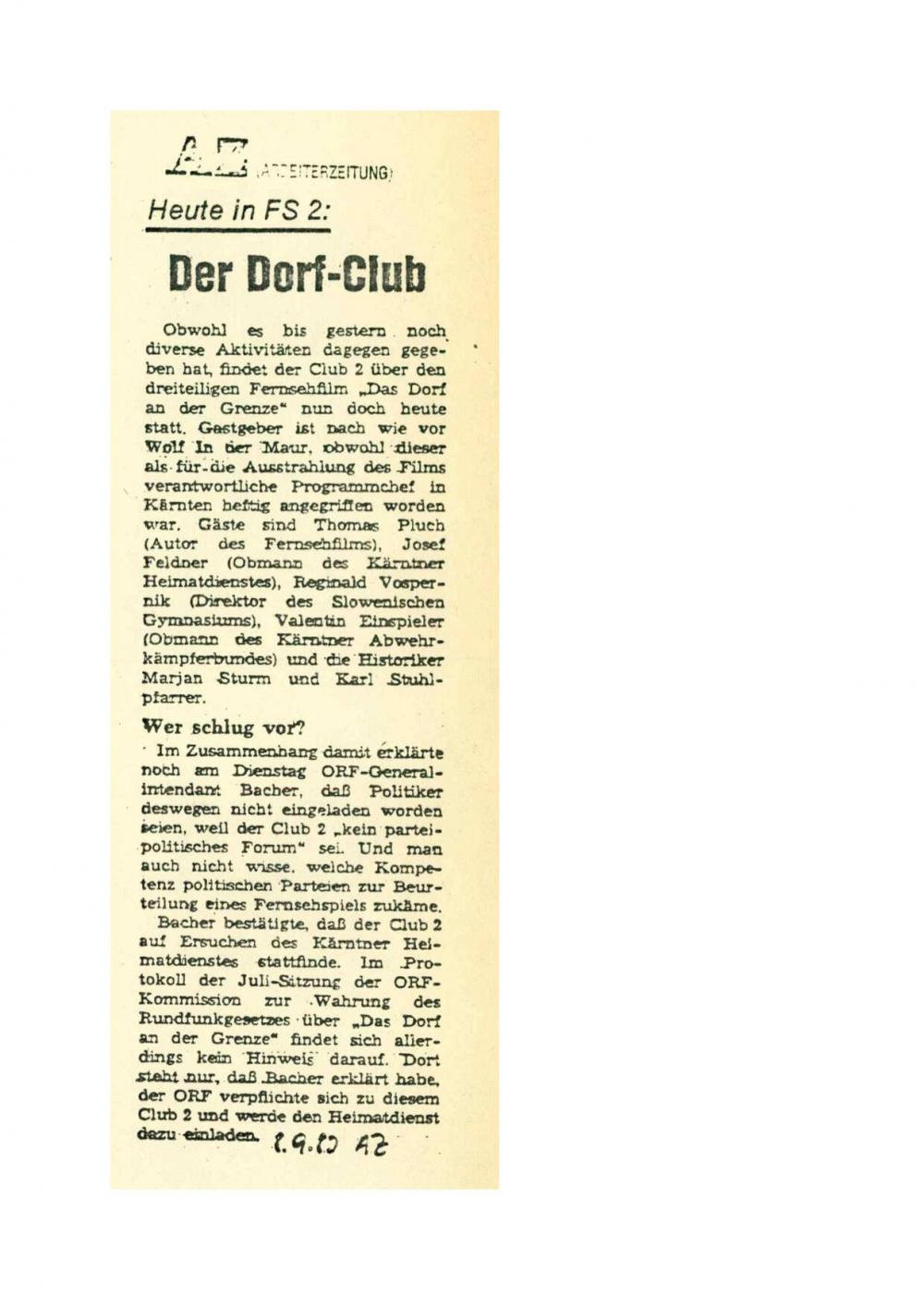 Heute in FS 2: Der Dorf-Club