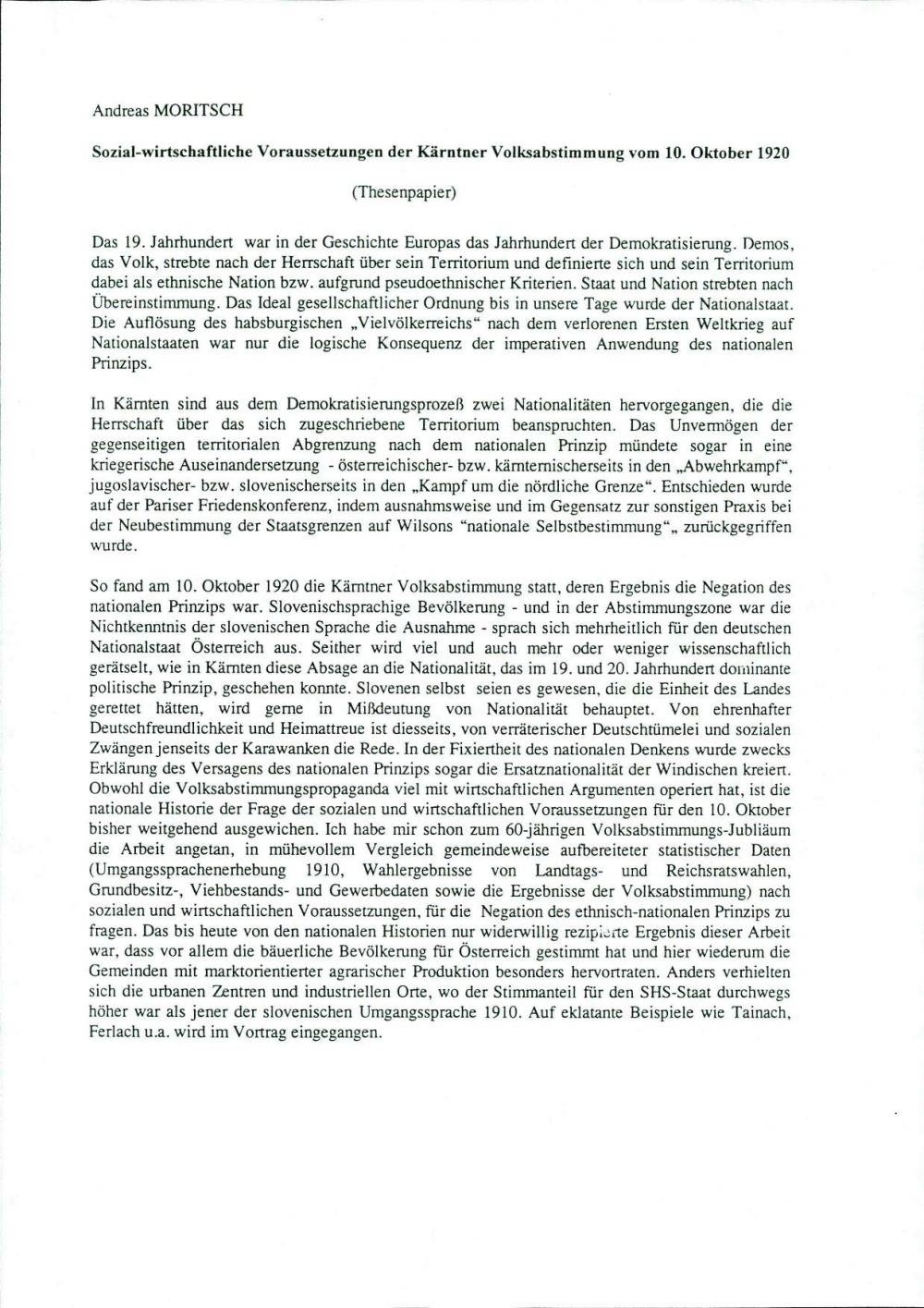 Sozial-wirtschaftliche Voraussetzungen der Kärntner Volksabstimmung vom 10. Oktober 1920