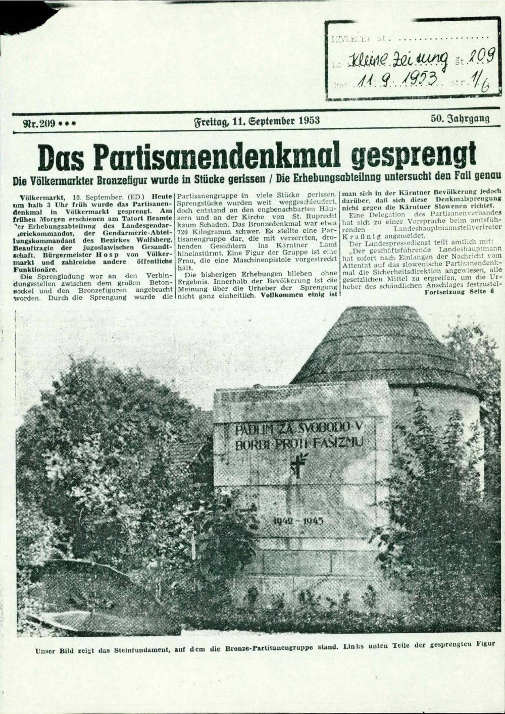 Das Partisanendenkmal gesprengt