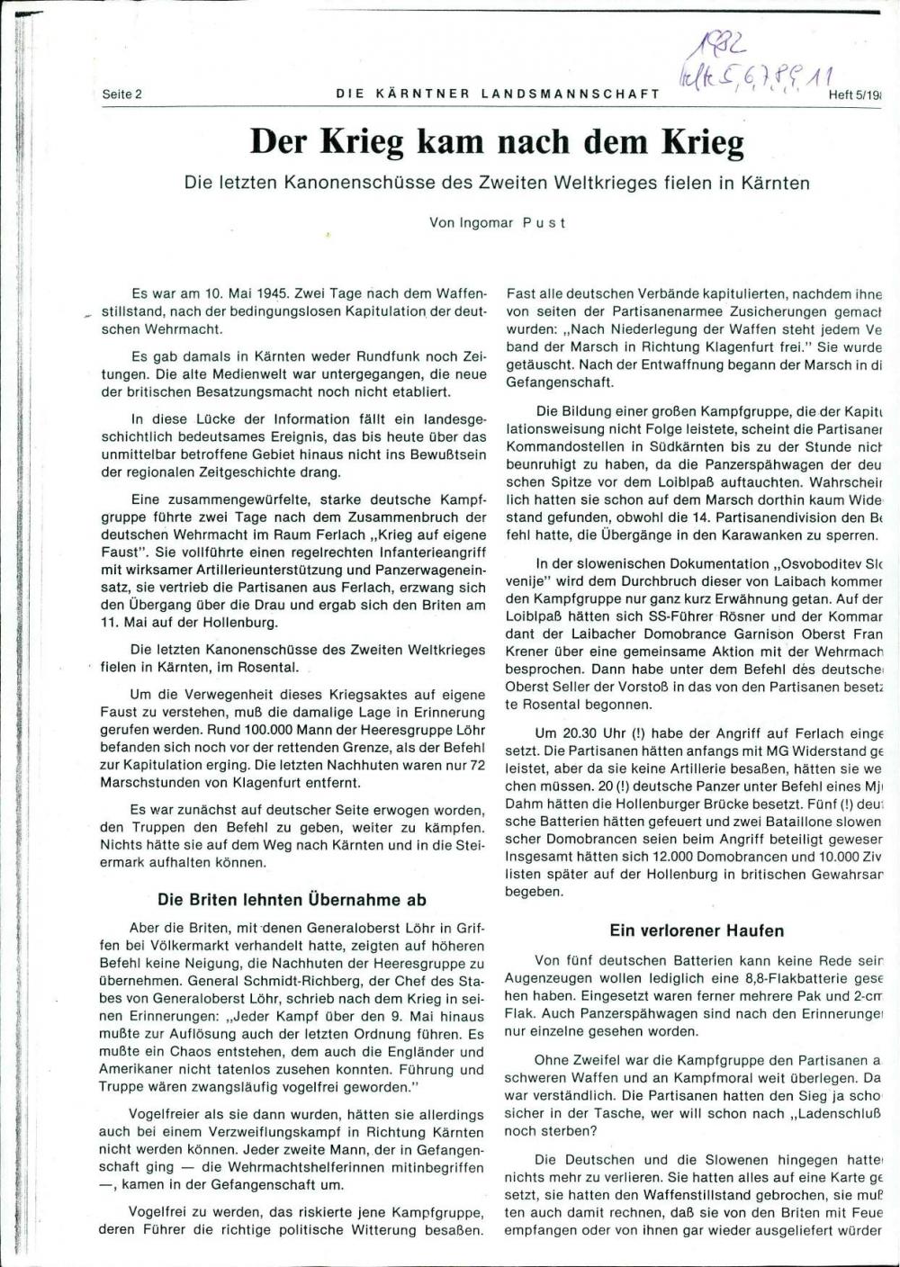 Der Krieg kam nach dem Krieg