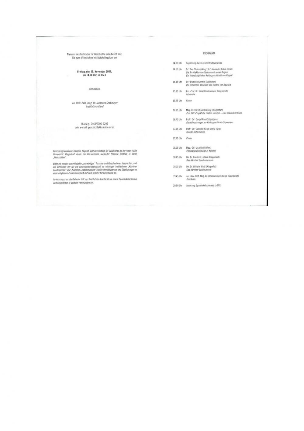 Internationales Kolloquium in der Institut für Geschichte