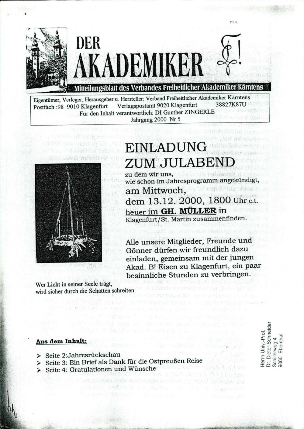 Der Akademiker: Mitteilungsblatt des  Verbandes Freiheitlicher Akademiker Kärntens