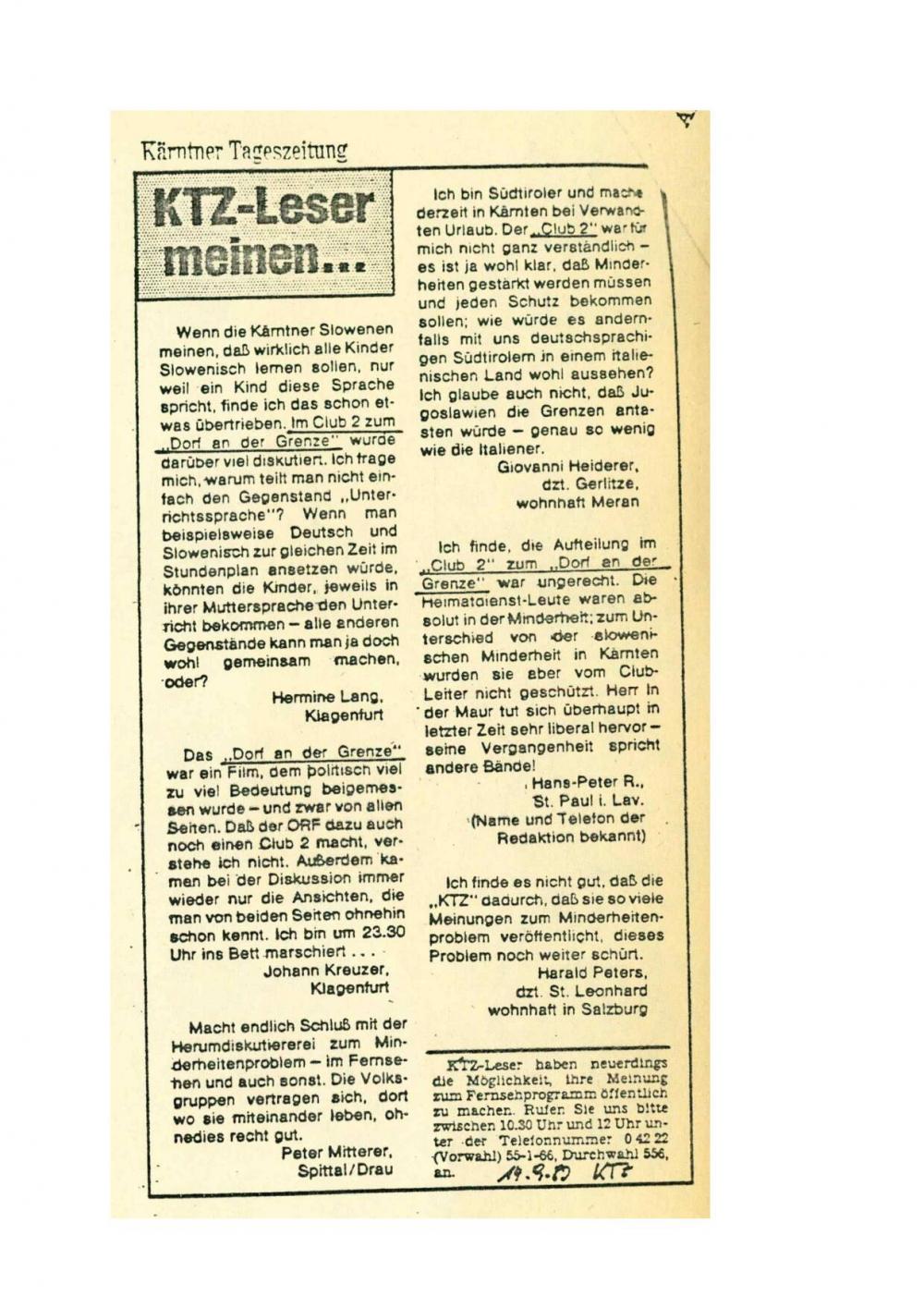 KTZ – Leser Meinen