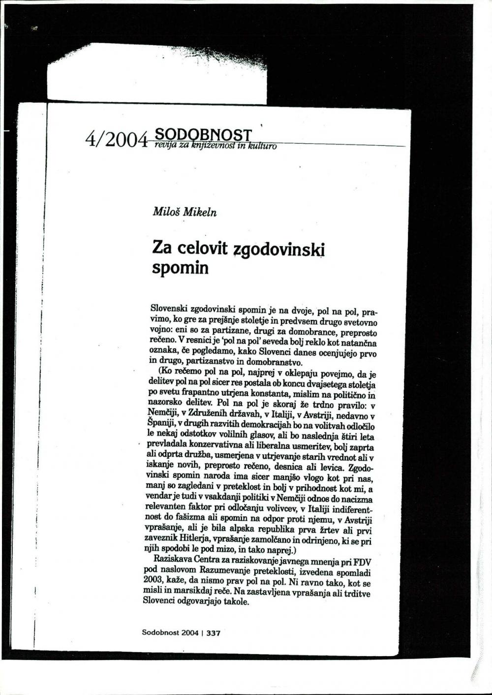 Za celovit zgodovinski spomin