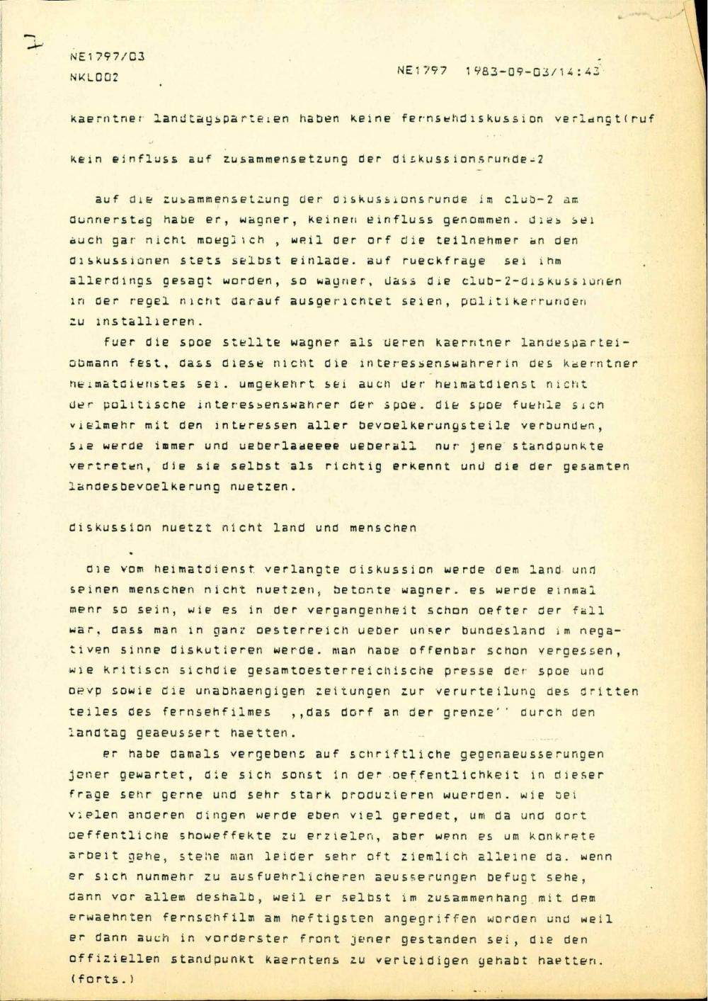 Kärntner Landtagsparteien haben keine Fernsehdiskussion verlangt (ruf kein Einfluss auf Zusammensetzung der Diskussionsrunde – 2)
