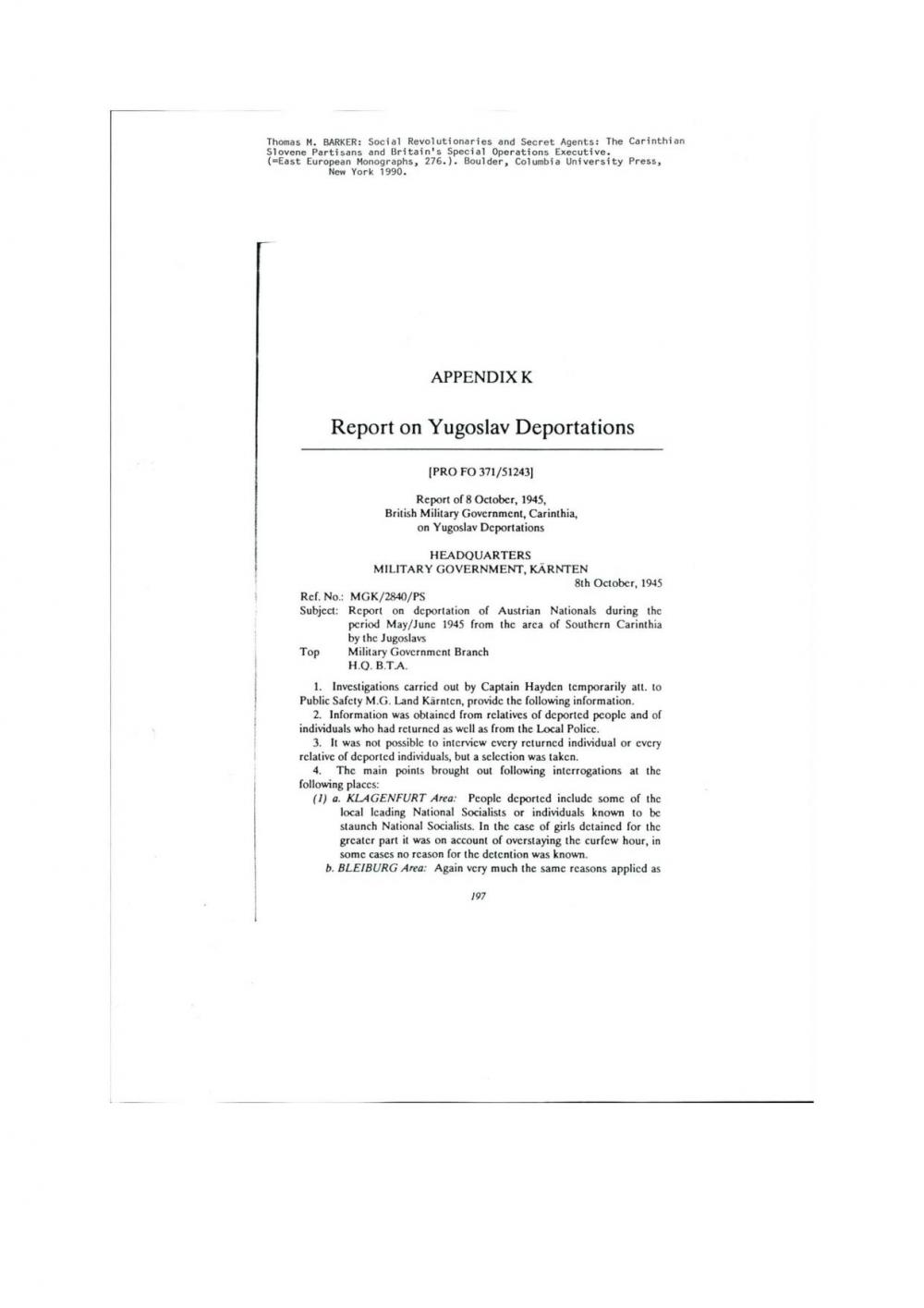 Report on Yugoslav Deportations