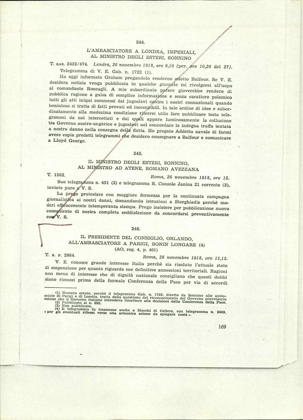 Il presidente del consiglio, Orlando, all ambasciatore a Parigi, Bonin Longare (4)
