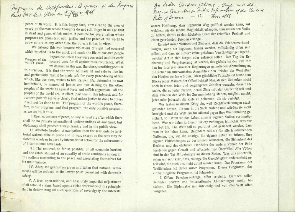 Ein "Programm des Weltfriedens“ – Die 14 Punkte von Präsident Wilson