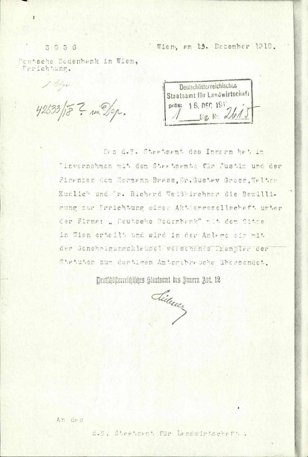 Dopis: Deutsche Bodenbank in Wien. Erric... - nosilna