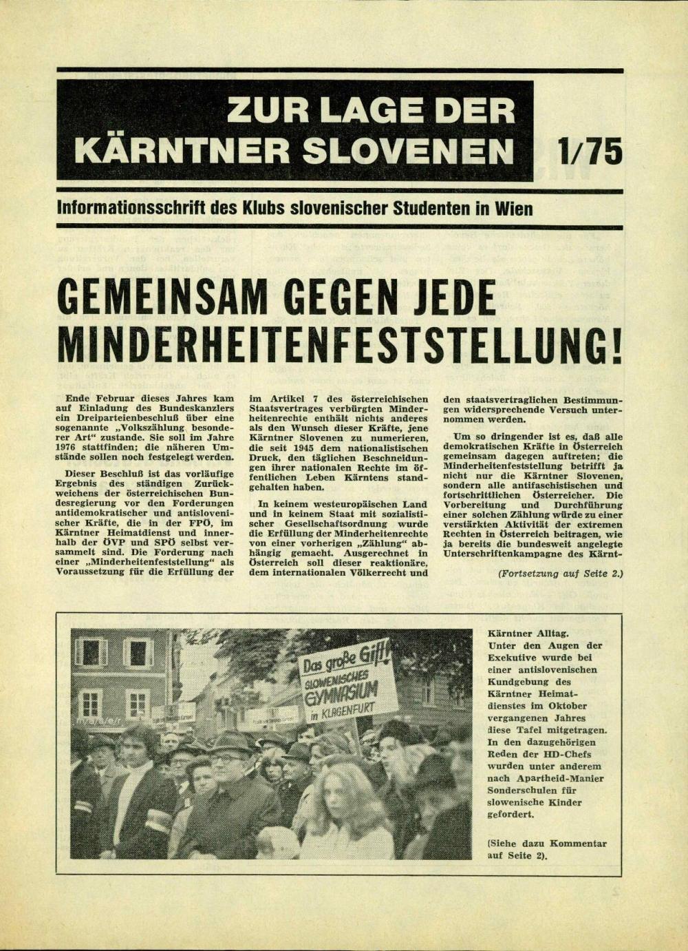 Zur Lage der Kärntner Slovenen, 1/75