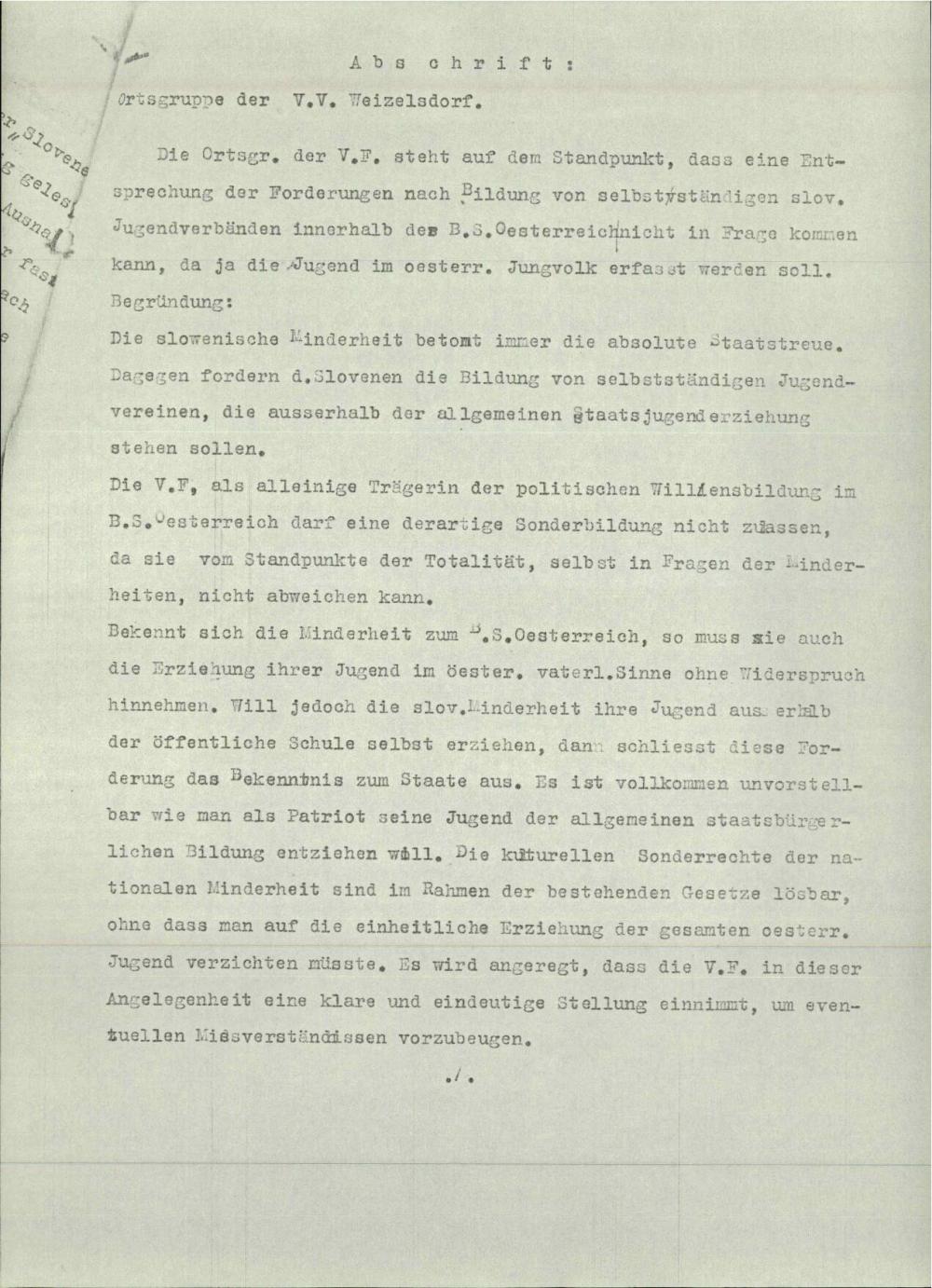 Poročilo: Ortsgruppe des Vaterländische Front