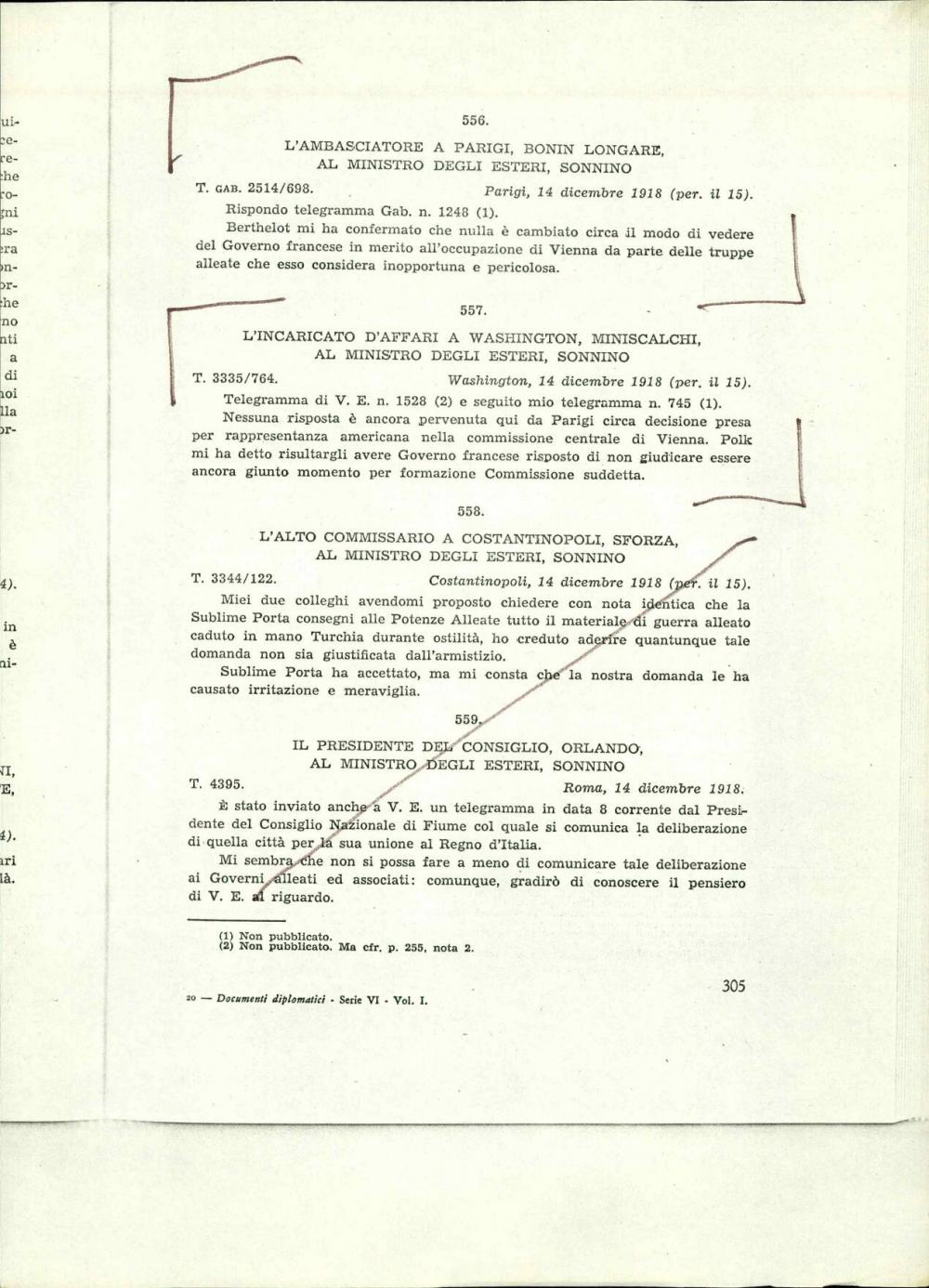 L'ambasciatore a Parigi, Bonin Longare, al ministro degli esteri, Sonnino