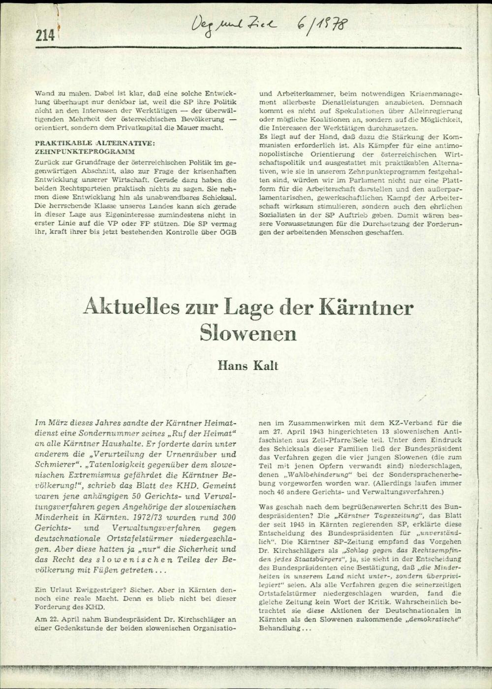 Aktuelles zur Lage der Kärntner Slowenen