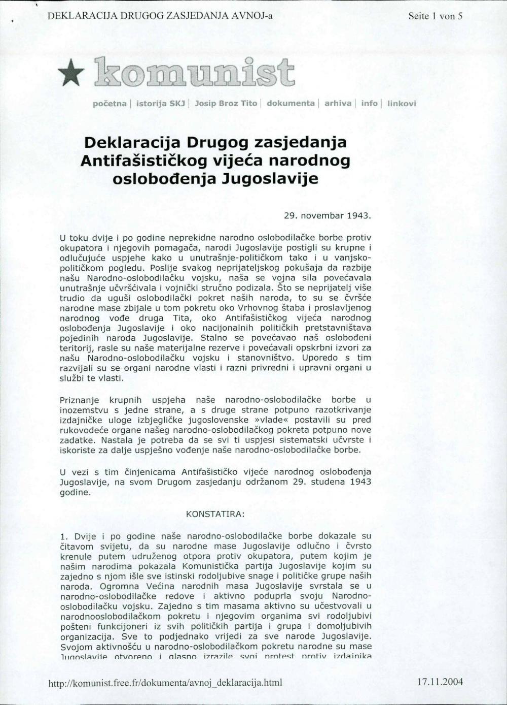 Deklaracija Drugog zasjedanja Antifašist... - nosilna