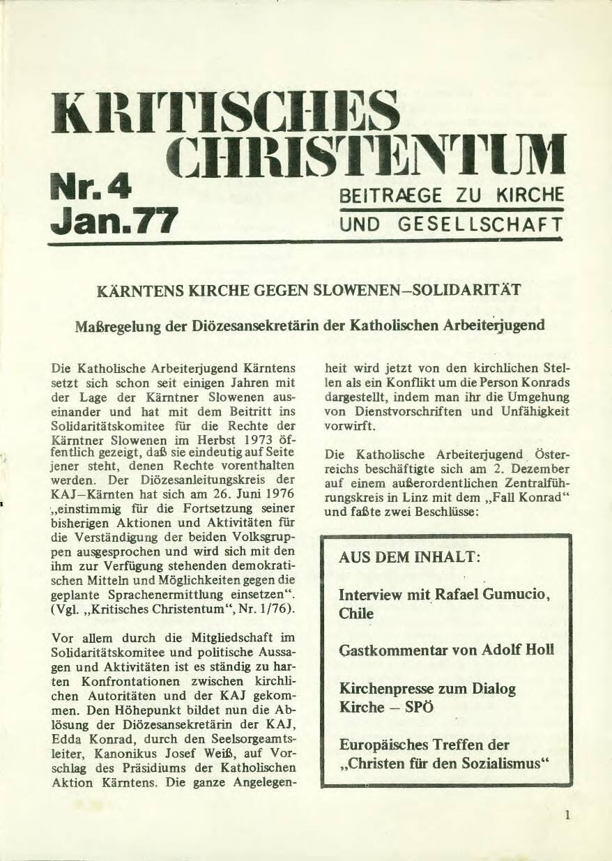 Kritisches Christentum : Beiträge zu Kirche und Gesellschaft, Nr. 4
