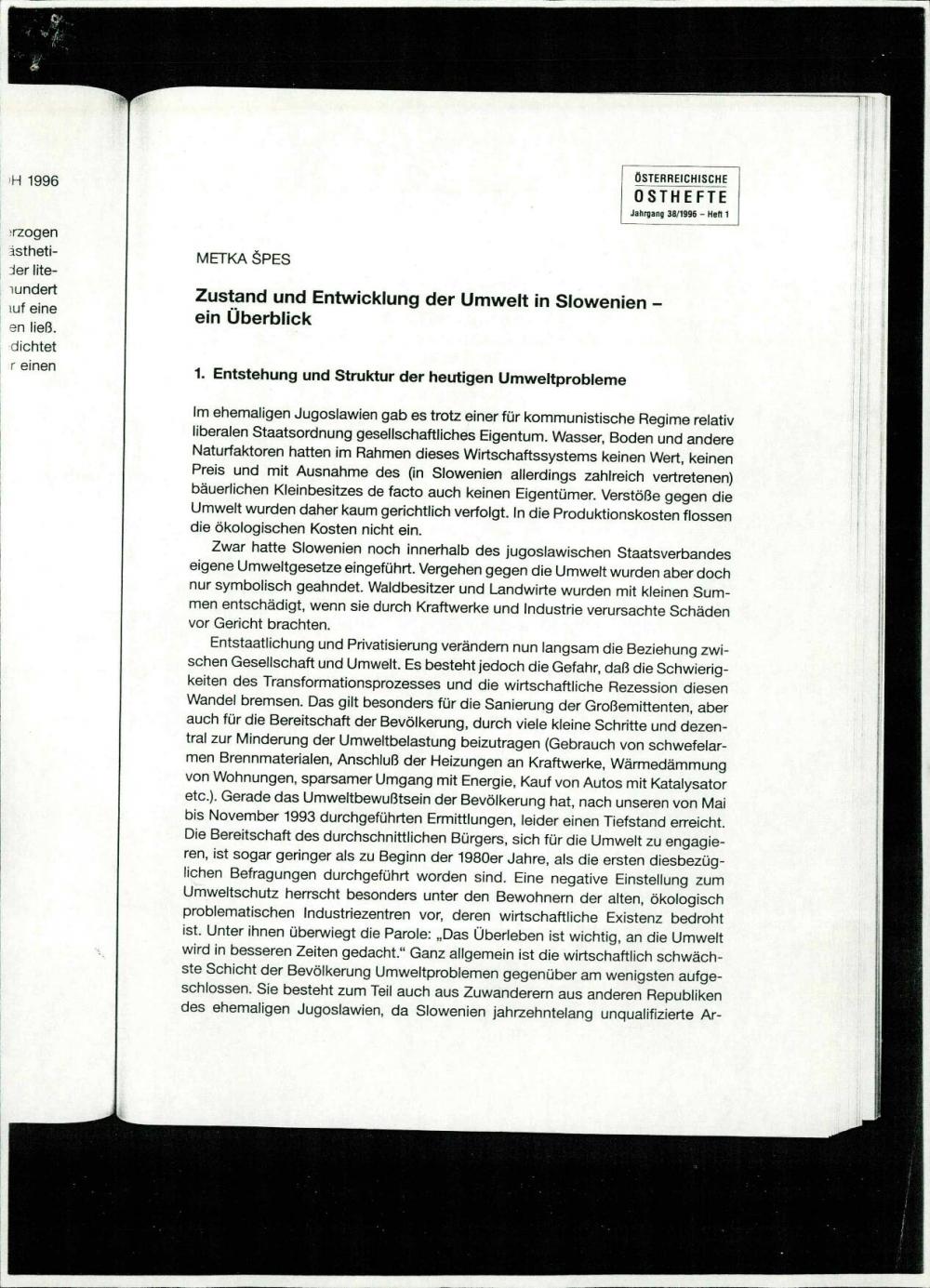 Zustand und Entwicklung der Umwelt in Slowenien - ein Überblick