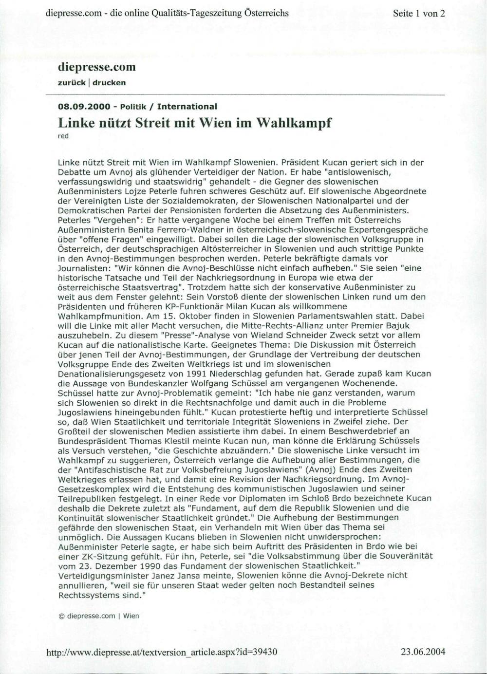 Linke nützt Streit mit Wien im Wahlkampf - nosilna