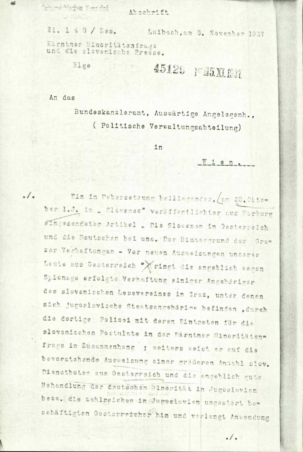 Kärntner Minoritätenfrage und die slovenische Presse