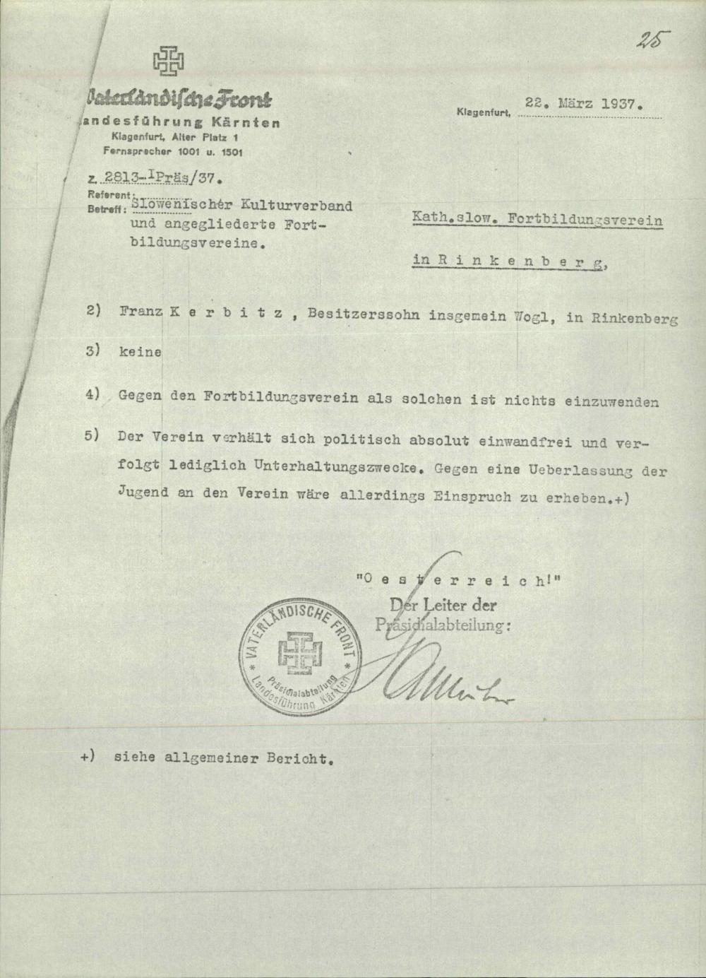 Poročilo: Katholisches slowenisches Fort... - nosilna