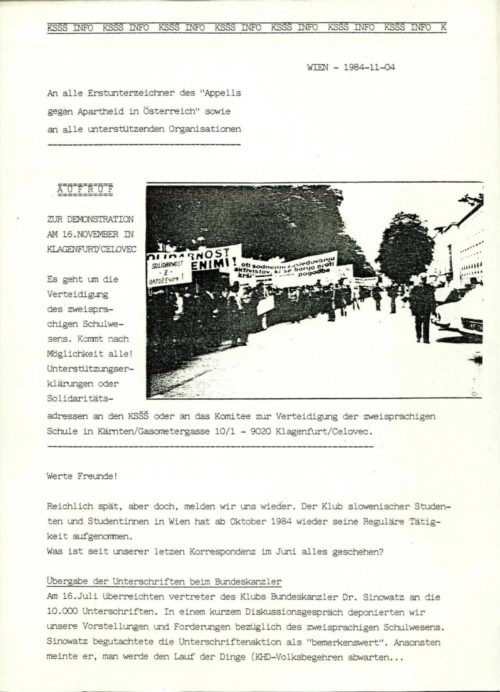 An alle Erstunterzeichner des "Appells gegen Apartheid in Österreich" sowie an alle unterstützenden Organisationen