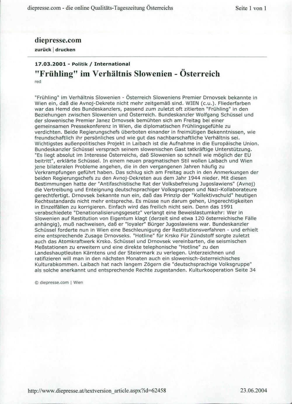 "Frühling" im Verhältnis Slowenien – Öst... - nosilna