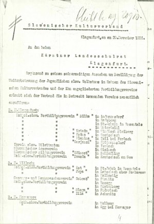 Dopis: Slovenischer Kulturverband  - nosilna