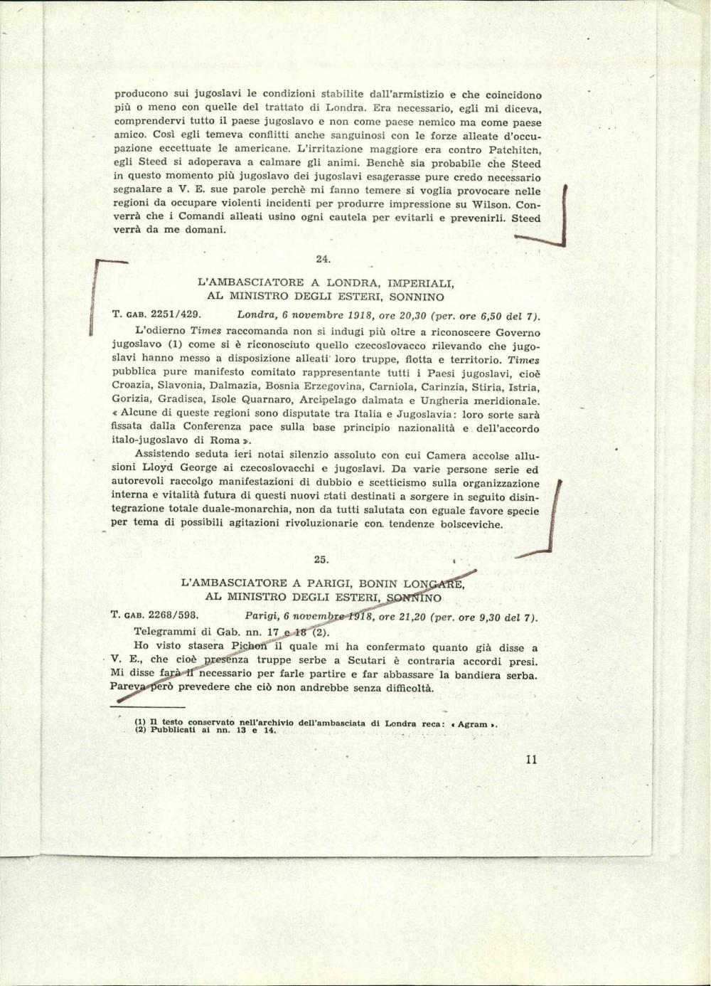 L'ambasciatore a Londra, imperiali, al ministro degli esteri, Sonnino