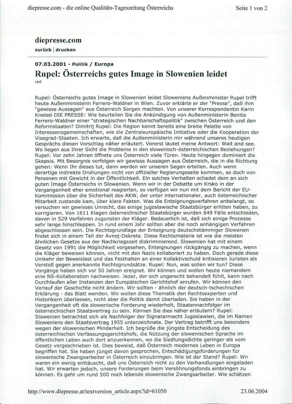 Rupel: Österreichs gutes Image in Slowen... - nosilna