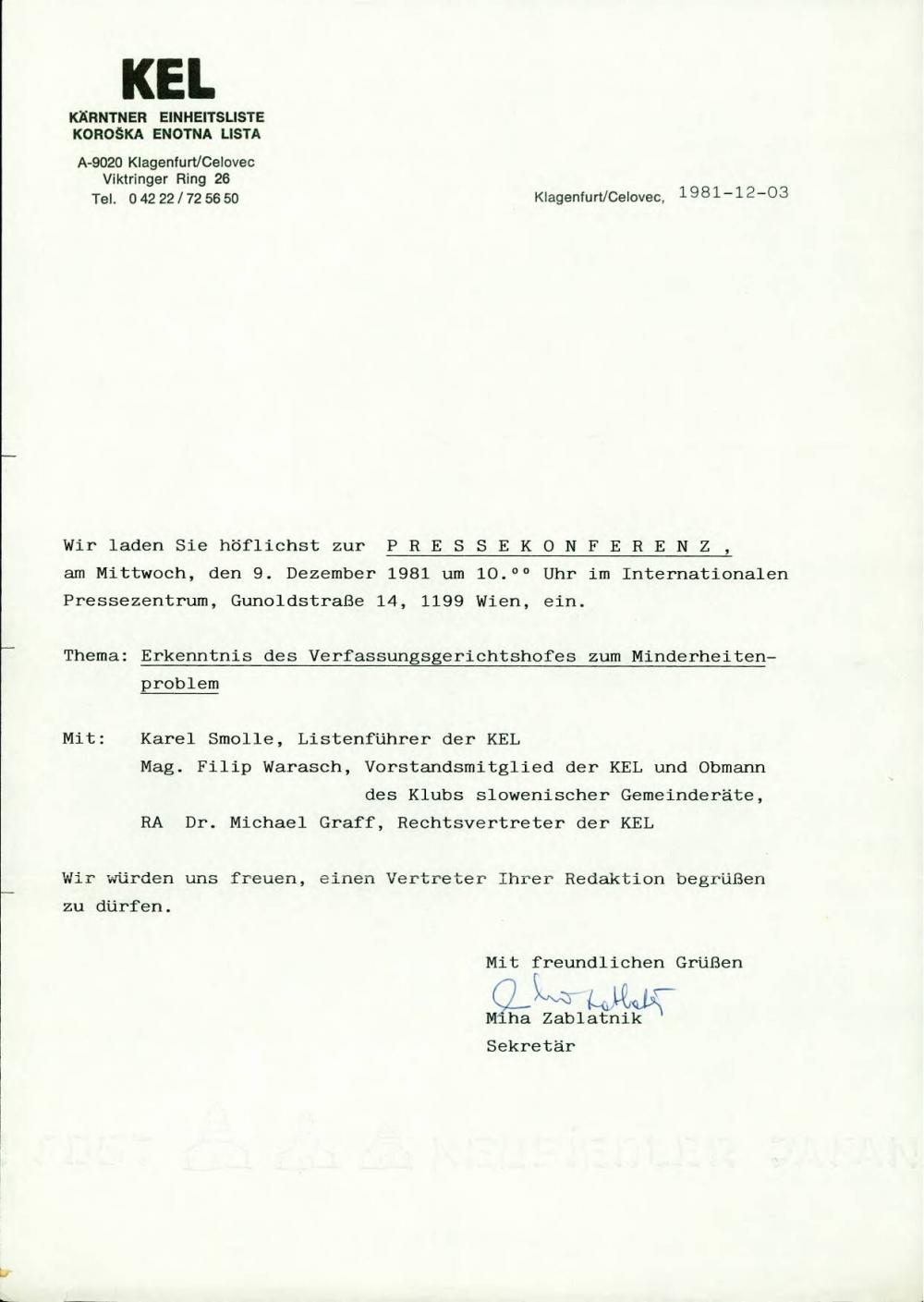 Erkenntnis des Verfassungsgerichtshofes zum Minderheitenproblem