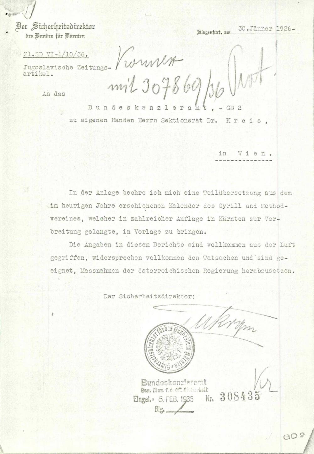 Dopis: Jugoslawische Zeitungsartikel. Kalender des Cyrill und Methodvereines