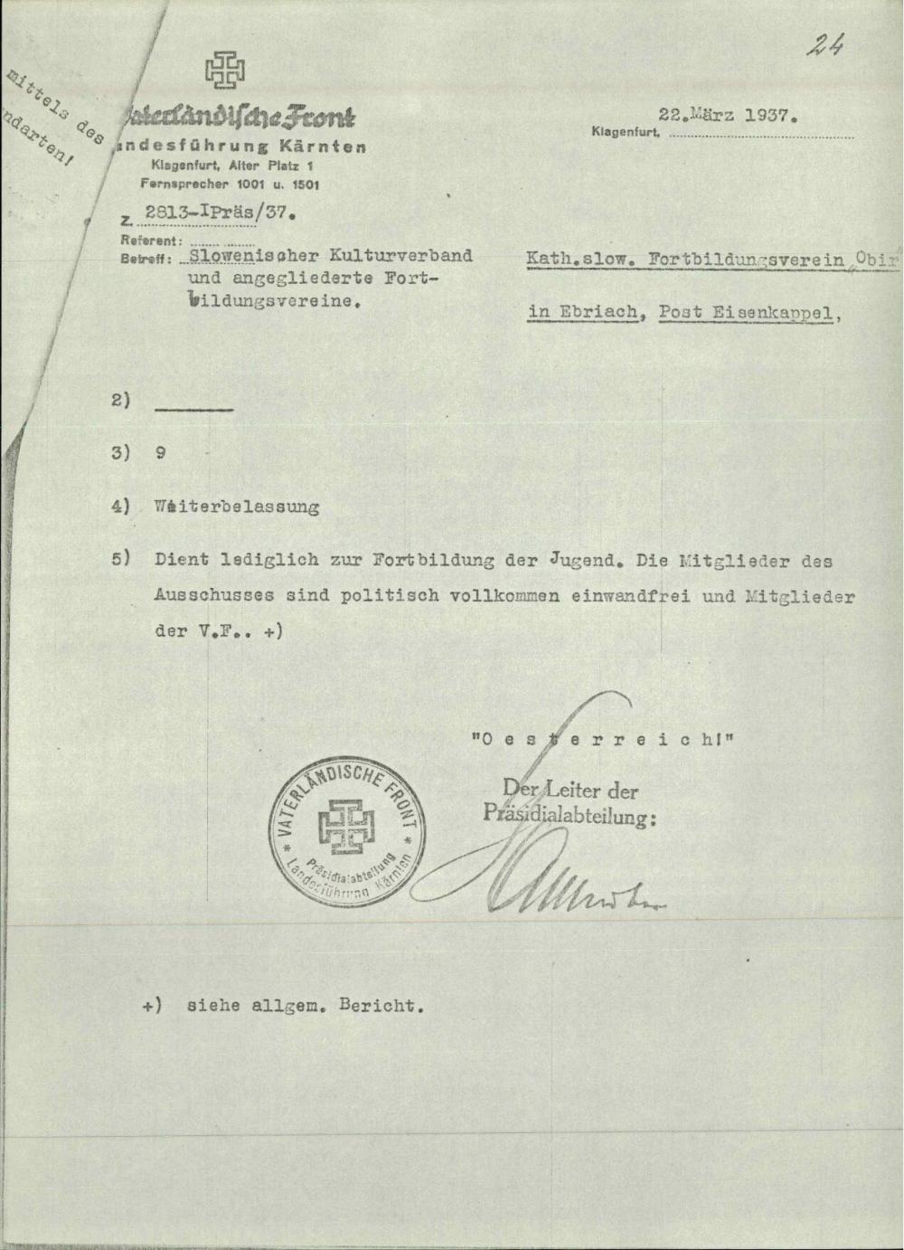 Poročilo: Katholisches slowenisches Fort... - nosilna