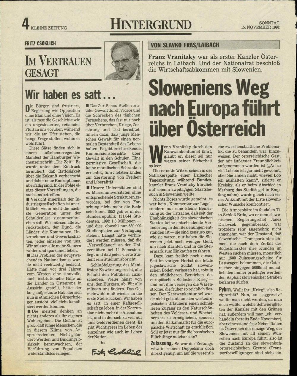 Sloweniens Weg nach Europa führt über Ös... - nosilna
