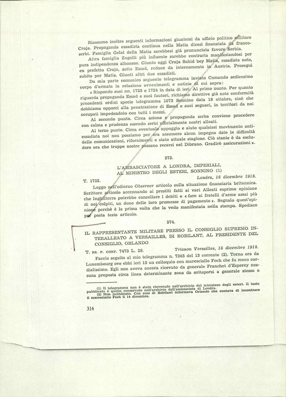 Rappresentante  militare presso  il consiglio supremo interalleato a Versailles, di Robilant al presidente del  consiglio, Orlando