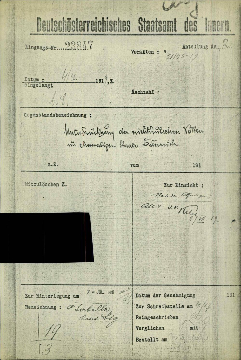 Gegenstandsbezeichnung: Unterstützung  der nichtdeutschen Völker in ehemaligen Staats Österreich