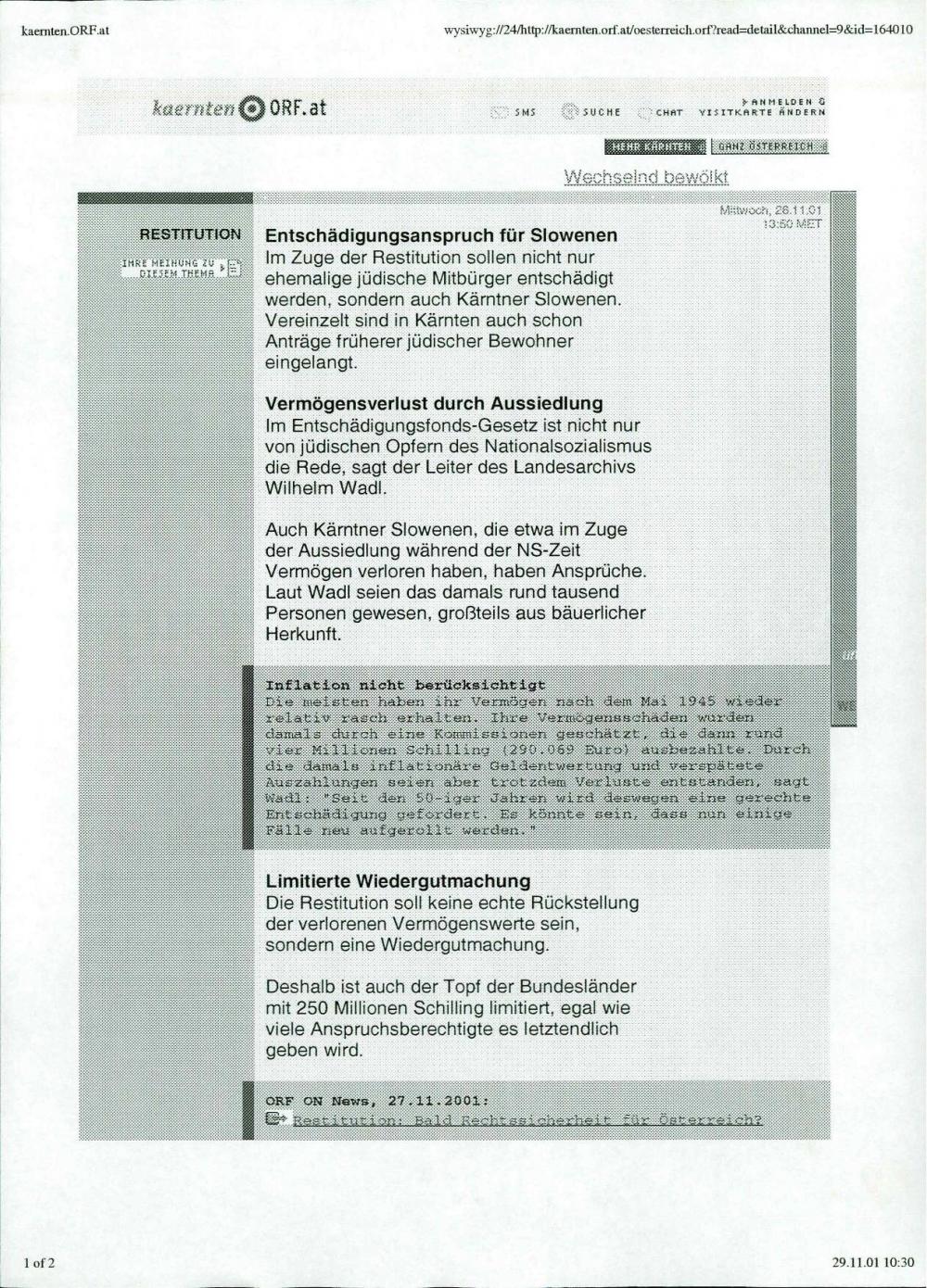 Entschädigungsanspruch für Slowenen - nosilna