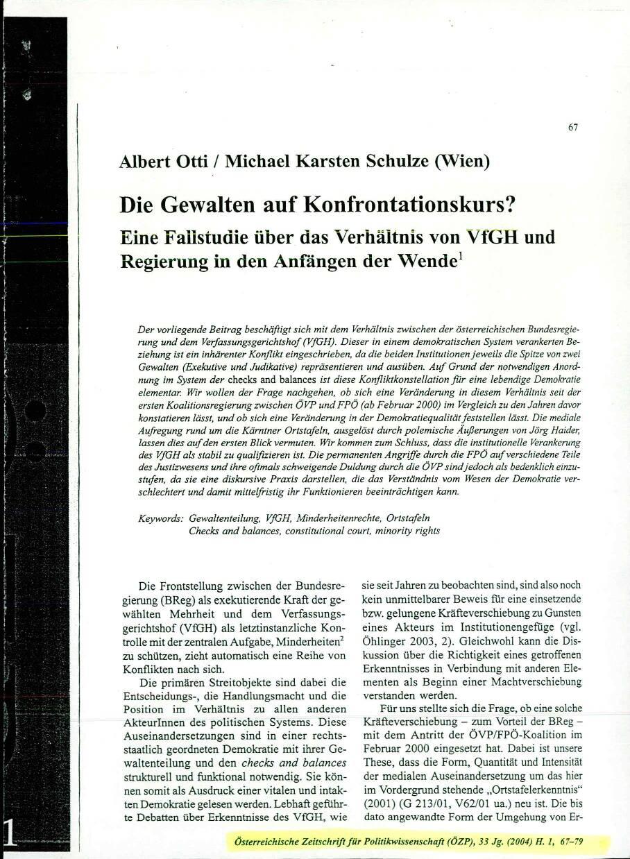 Die Gewalten auf Konfrontationskurs?