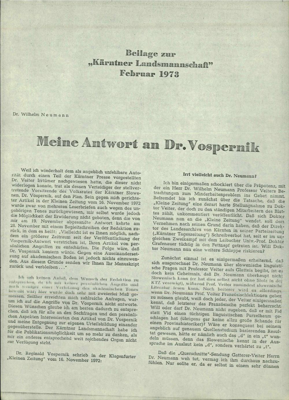 Meine Antwort an Dr. Vospernik